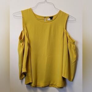 Ann Taylor Mustard Cold Shoulder Blouse